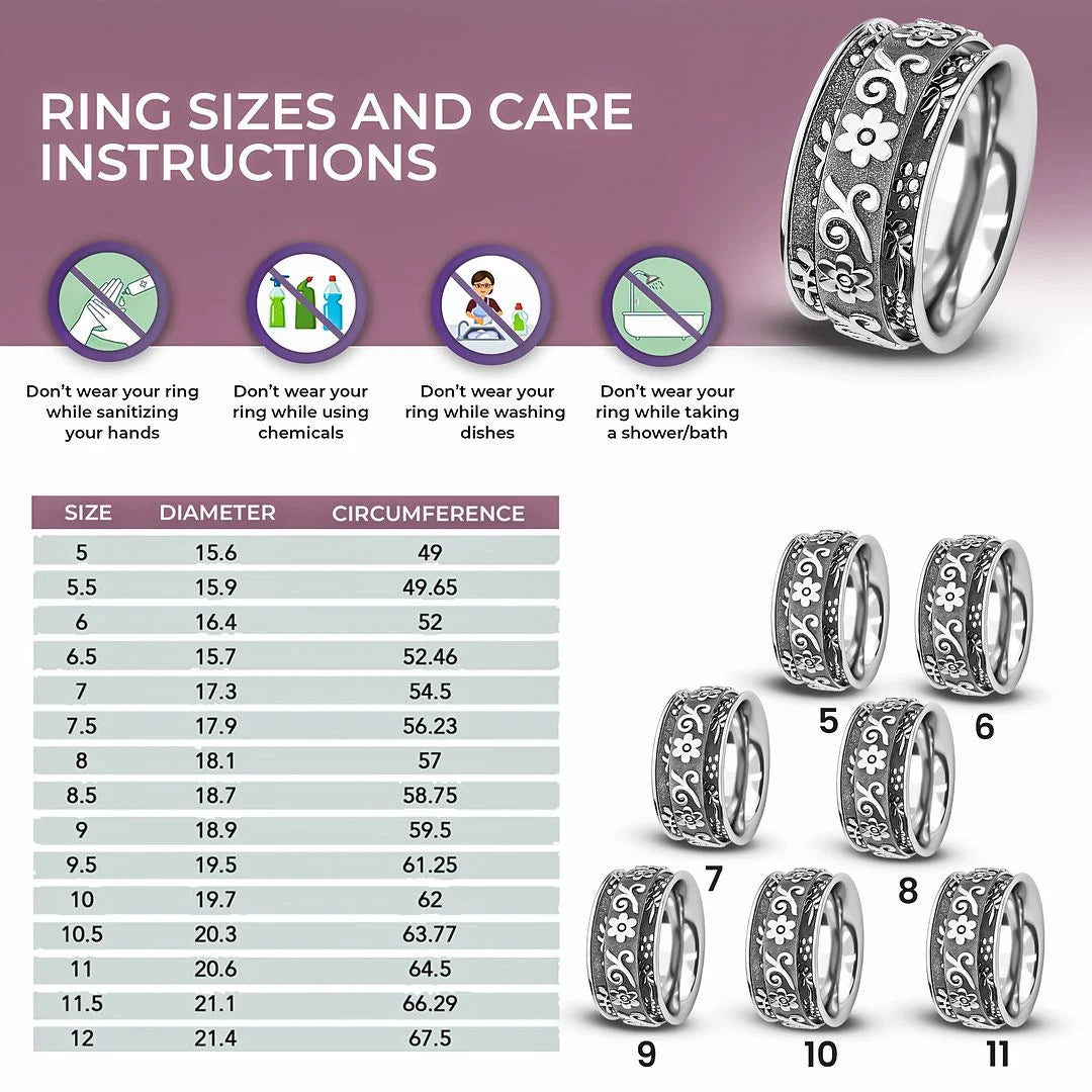 Anxiety Ring for Women 925 Sterling Silver Spinning Spinner Rings for Men Oxidized Floral Flower Concave Boho Jewelry Band Meditation Stress Relief Birthday Gifts for Women Size 11 Birthday